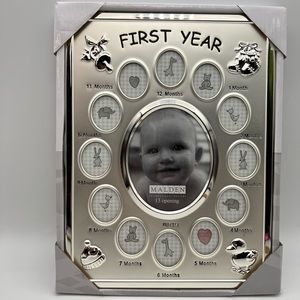 Baby's FIRST YEAR 13 Opening Photo Picture Frame Malden Intl Silver Tone